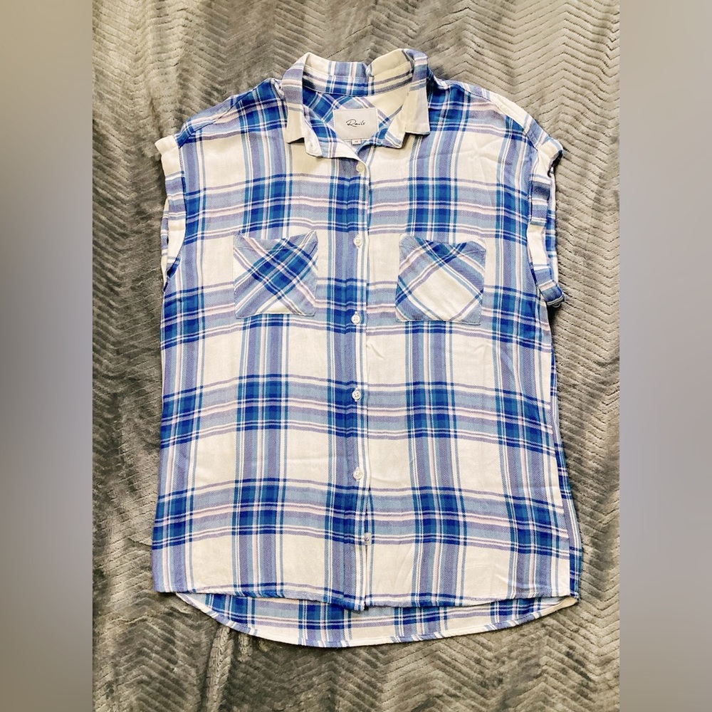 Women’s Rails Britt Rolled Short Sleeve Plaid Shirt XS Blue/White/Lilac